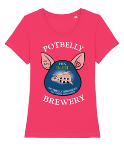 Ladies Cotton Potbelly Brewery Pigs Do Fly Scoop Neck T-Shirt