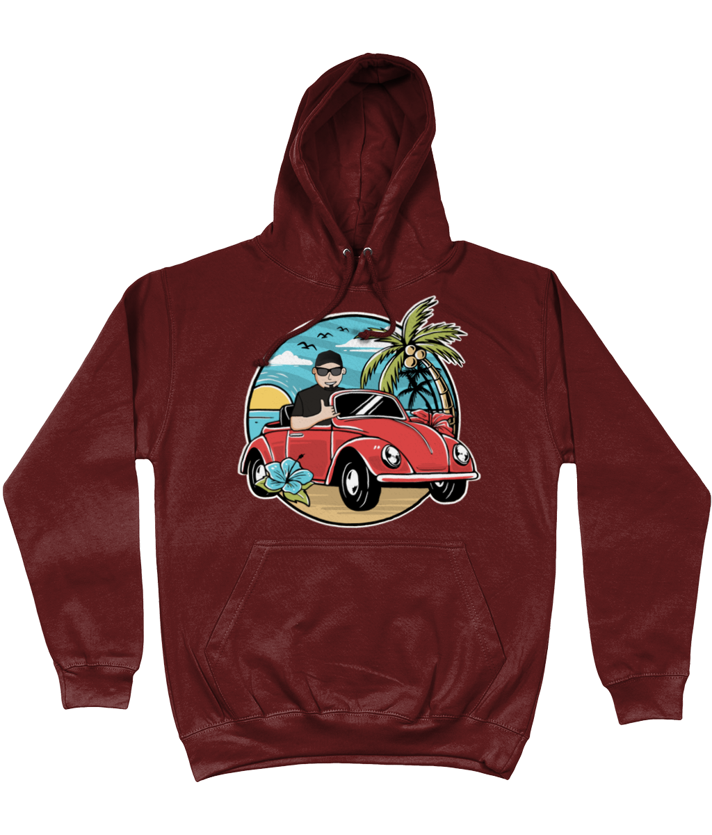 Man Driving Convertible Red Beetle at the Beach Hoodie – Beach Valley  Designs