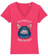 Load image into Gallery viewer, Ladies Cotton Potbelly Brewery Pigs Do Fly V-Neck T-Shirt