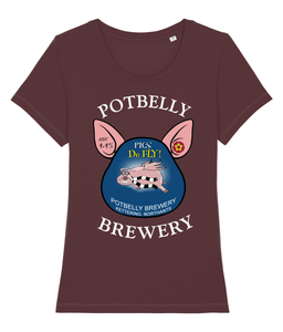 Ladies Cotton Potbelly Brewery Pigs Do Fly Scoop Neck T-Shirt