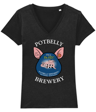 Load image into Gallery viewer, Ladies Cotton Potbelly Brewery Pigs Do Fly V-Neck T-Shirt