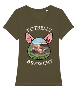 Ladies Cotton Potbelly Brewery Hedonism Scoop Neck T-Shirt