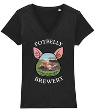 Load image into Gallery viewer, Ladies Cotton Potbelly Brewery Hedonism V-Neck T-Shirt
