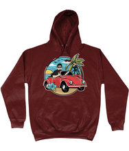 Load image into Gallery viewer, Man Driving Convertible Red Beetle at the Beach Hoodie